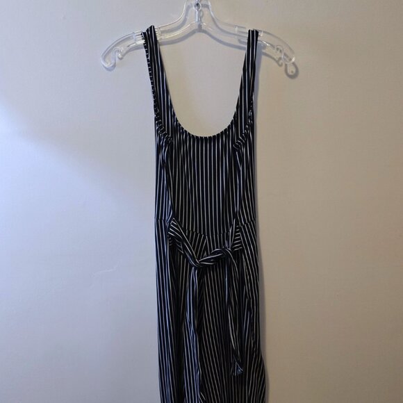 Womens Striped Soft Jumpsuit Black & White w Belt Spring Summer Wide Leg Sz L - Picture 4 of 5